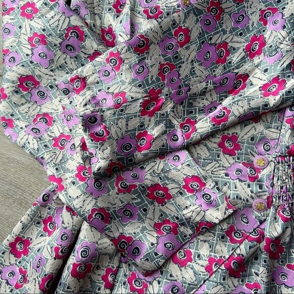Vintage 80s Florentine Floral Print Peplum  Hem Blouse - Picture 8 of 16